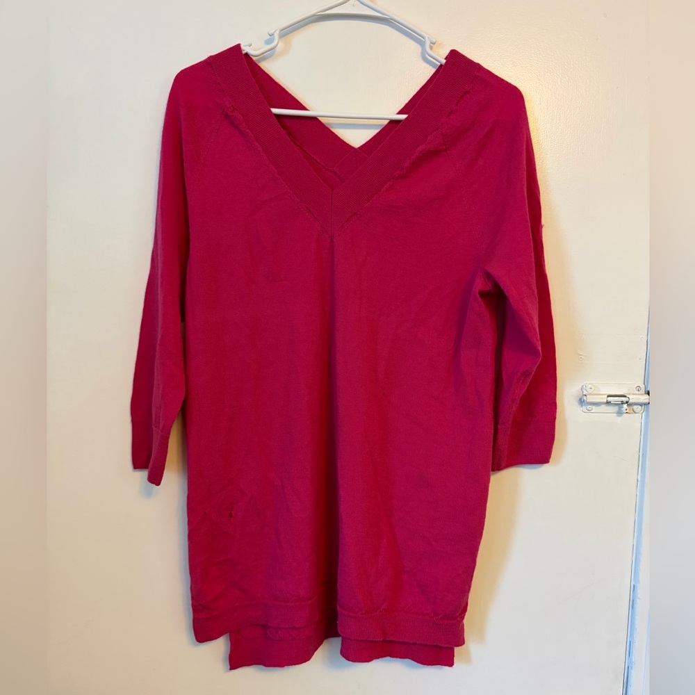Anthropologie Moth Pink Merino Wool Knit V-Neck Tunic Top